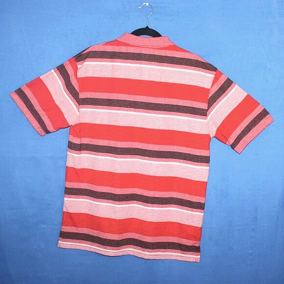 Authentic T-Shirt Company Striped Polo Shirt Red Black Large - Picture 3 of 7